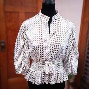 Wet Seal Satin Polka Dot Peplum Blouse M White Chocolate Brown Y2K Coquette